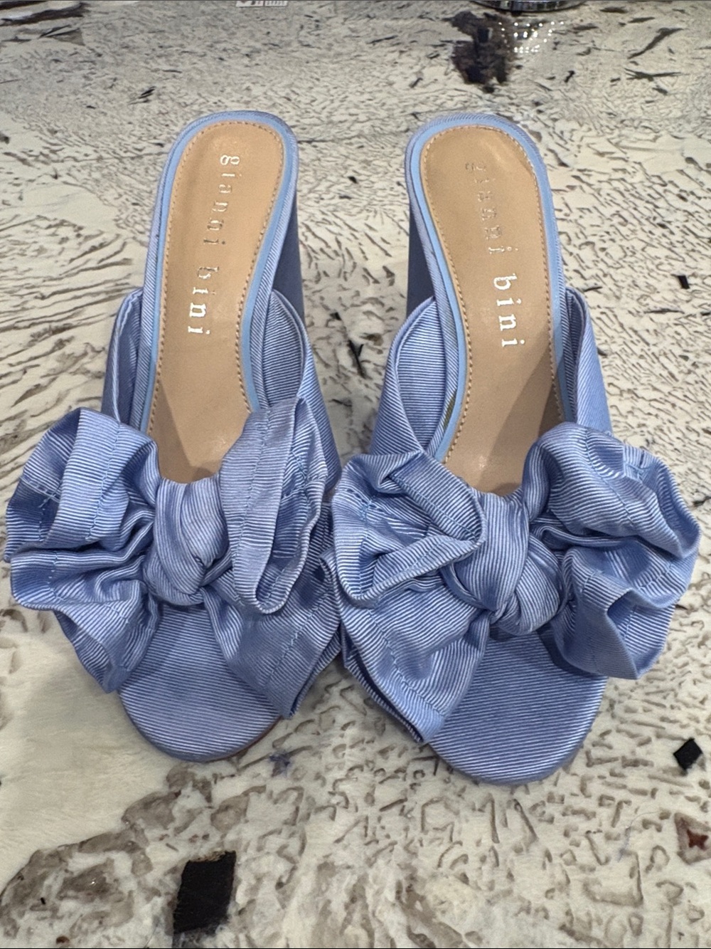Gianni Bini Light Blue Knot-Detail Slide Sandals for Women